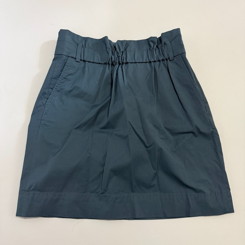 Banana Republic Blue Paperbag Waist A-Line Skirt Pockets Sz 2 Side Zip Stretch - Picture 2 of 9